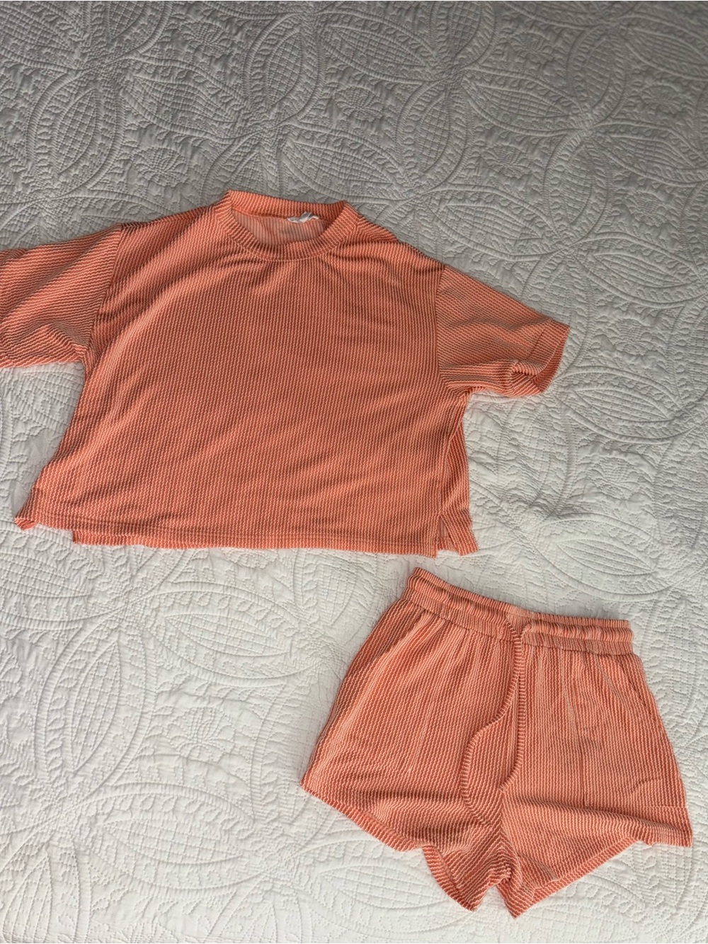 Women’s Coral Stripe Short Set - Lightweight Lounge Set